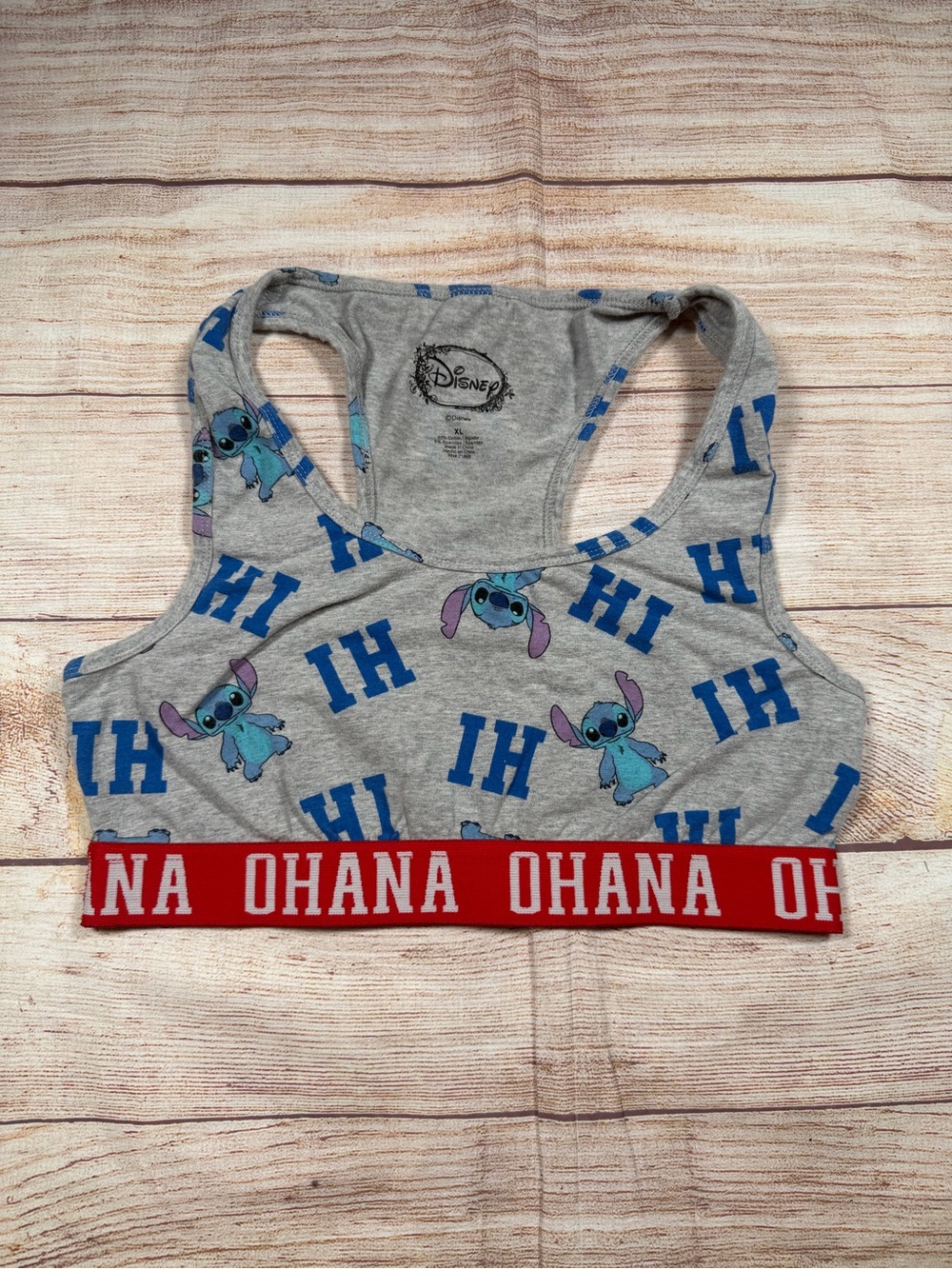 Disney Gray & Blue Stitch "Ohana" Sports Bra